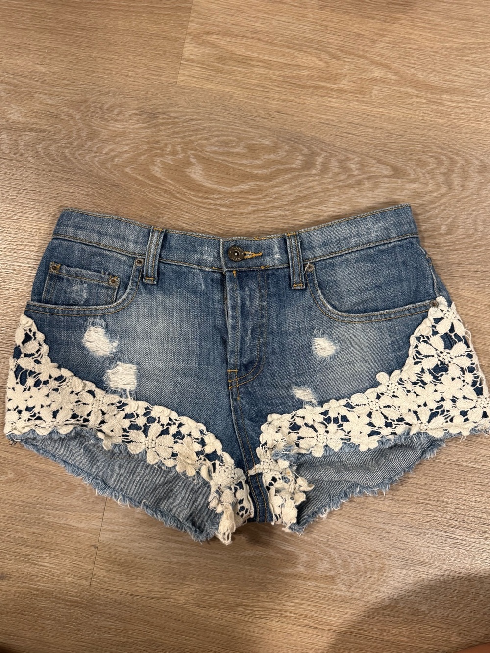 Denim Crochet-Trim Blue Women’s Shorts